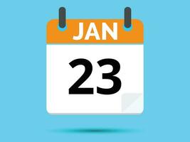 23 January. Flat icon calendar isolated on blue background. Vector illustration.