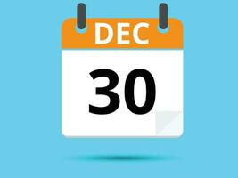 30 December. Flat icon calendar isolated on blue background. Vector illustration.