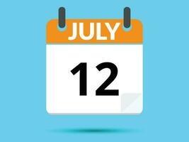 12 July. Flat icon calendar isolated on blue background. Vector illustration.