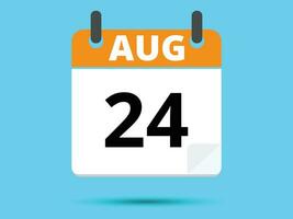 24 August. Flat icon calendar isolated on blue background. Vector illustration.