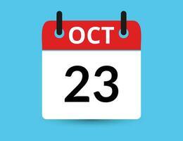 October 23. Flat icon calendar isolated on blue background. Date and month vector illustration