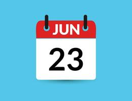 June 23. Flat icon calendar isolated on blue background. Date and month vector illustration