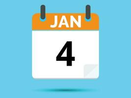 4 January. Flat icon calendar isolated on blue background. Vector illustration