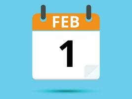 1 February. Flat icon calendar isolated on blue background. Vector illustration.