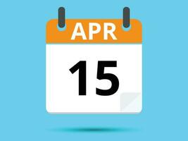 15 April. Flat icon calendar isolated on blue background. Vector illustration.