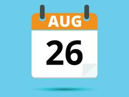 26 August. Flat icon calendar isolated on blue background. Vector illustration.