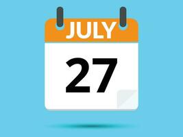 27 July. Flat icon calendar isolated on blue background. Vector illustration.