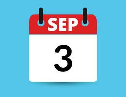 September  3. Flat icon calendar isolated on blue background. Date and month vector illustration -
