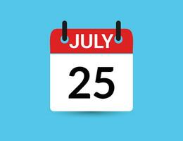 July 25. Flat icon calendar isolated on blue background. Date and month vector illustration