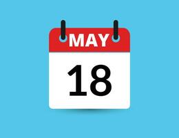 May 18. Flat icon calendar isolated on blue background. Date and month vector illustration