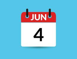 June 4. Flat icon calendar isolated on blue background. Date and month vector illustration