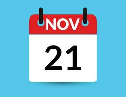 November 21. Flat icon calendar isolated on blue background. Date and month vector illustration