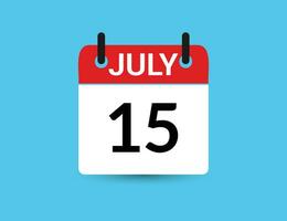 July 15. Flat icon calendar isolated on blue background. Date and month vector illustration