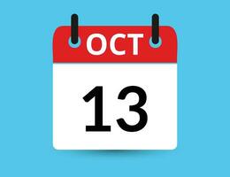 October 13. Flat icon calendar isolated on blue background. Date and month vector illustration