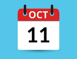 October 11. Flat icon calendar isolated on blue background. Date and month vector illustration