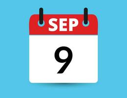 September 9. Flat icon calendar isolated on blue background. Date and month vector illustration