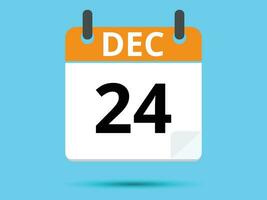 24 December. Flat icon calendar isolated on blue background. Vector illustration.