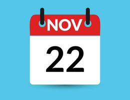 November 22. Flat icon calendar isolated on blue background. Date and month vector illustration