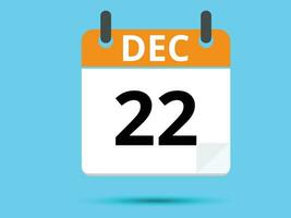22 December. Flat icon calendar isolated on blue background. Vector illustration.