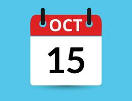 October 15. Flat icon calendar isolated on blue background. Date and month vector illustration