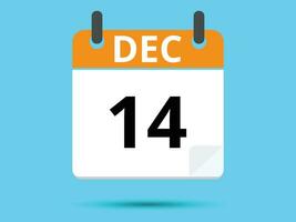 14 December. Flat icon calendar isolated on blue background. Vector illustration.