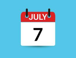 July 7. Flat icon calendar isolated on blue background. Date and month vector illustration