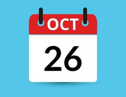 October 26. Flat icon calendar isolated on blue background. Date and month vector illustration