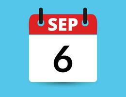 September 6. Flat icon calendar isolated on blue background. Date and month vector illustration