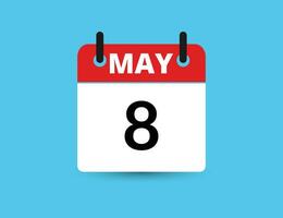 May 8. Flat icon calendar isolated on blue background. Date and month vector illustration