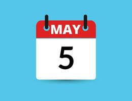 mayo 5. plano icono calendario aislado en azul antecedentes. fecha y mes vector ilustración