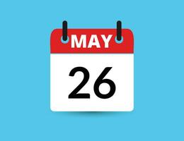 May 26. Flat icon calendar isolated on blue background. Date and month vector illustration