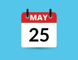 May 25. Flat icon calendar isolated on blue background. Date and month vector illustration