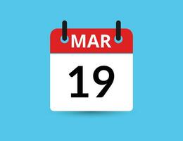 March 19. Flat icon calendar isolated on blue background. Date and month vector illustration