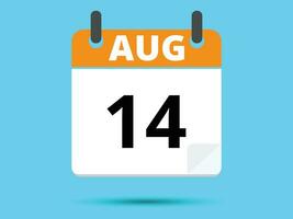 14 August. Flat icon calendar isolated on blue background. Vector illustration.