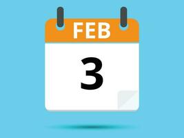 3 February. Flat icon calendar isolated on blue background. Vector illustration.