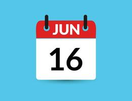 June 16. Flat icon calendar isolated on blue background. Date and month vector illustration