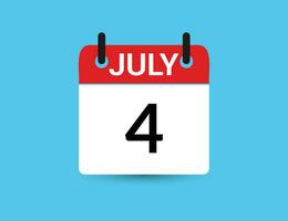 July 4. Flat icon calendar isolated on blue background. Date and month vector illustration