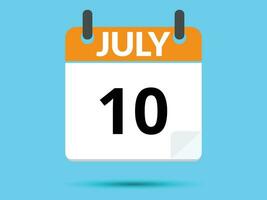 10 July. Flat icon calendar isolated on blue background. Vector illustration.