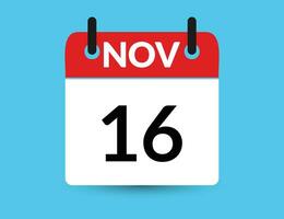 November 16. Flat icon calendar isolated on blue background. Date and month vector illustration