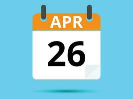 26 April. Flat icon calendar isolated on blue background. Vector illustration.