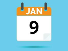 9 January. Flat icon calendar isolated on blue background. Vector illustration