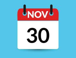 November 30. Flat icon calendar isolated on blue background. Date and month vector illustration