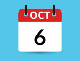 October 6. Flat icon calendar isolated on blue background. Date and month vector illustration