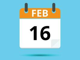 16 February. Flat icon calendar isolated on blue background. Vector illustration.