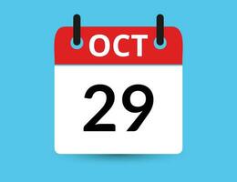 October 29. Flat icon calendar isolated on blue background. Date and month vector illustration