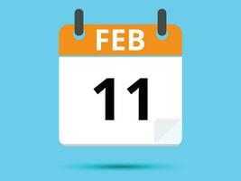 11 February. Flat icon calendar isolated on blue background. Vector illustration.