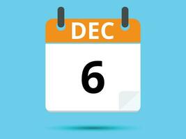 6 December. Flat icon calendar isolated on blue background. Vector illustration.