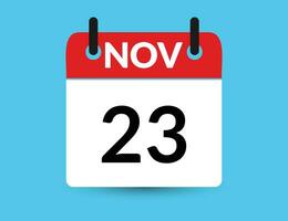 November 23. Flat icon calendar isolated on blue background. Date and month vector illustration