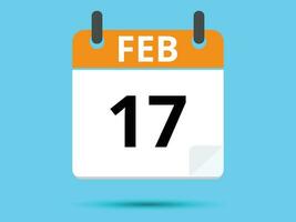 17 February. Flat icon calendar isolated on blue background. Vector illustration.