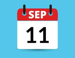 September 11. Flat icon calendar isolated on blue background. Date and month vector illustration